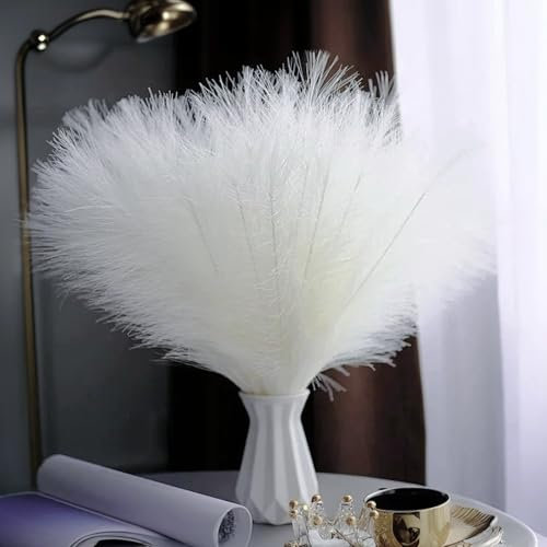 RXKFIGX 30 Stück Weißes Pampasgras,Pampasgras Künstlich, 55cm Pampasgra Deko,Pampasgra Deko Trockenblumen Getrocknete Blumen Deko Kunstblumen Pflanzen für Hochzeit Büro Schlafzimmer Wohnzimme