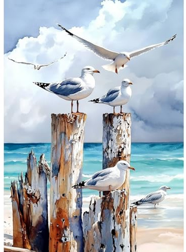 MAXBYE Diamond Painting Art Erwachsene Kits, 5D Möwen Diamond Kunst Komplett Set DIY Diamant Bilder für Anfänger, Runde Gem Kunsthandwerk Kreuzstich Diamond Painting Home Wall Decor 30x40cm