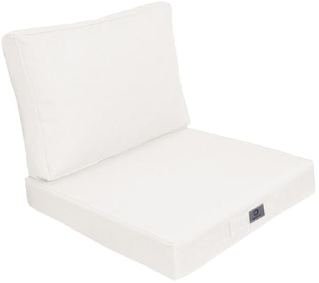 Déco Arts - Coussin Fauteuil Jardin & Galette Chaise 50x50 Blanc Cassé - Lot 2 (Assise + Dossier) Déhoussable Effet Lin - Coussin Extérieur Salon Terrasse Palette Véranda Imperméable