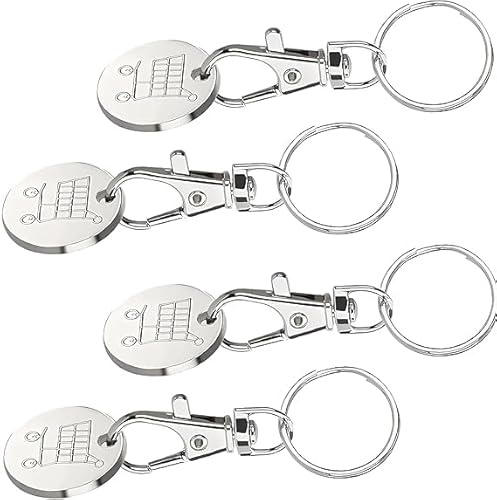 Crilemonis 4-Pack Shopping Cart Coin Keychains – Trolley Coin Holders for Easy Access to Trolley Tokens