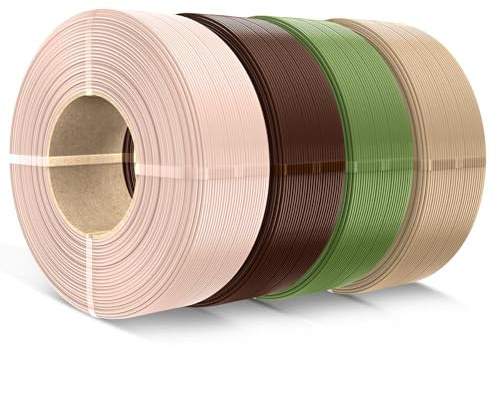 SUNLU PLA Refill Filament 1.75mm, Refill PLA 3D Printer Filament Suitable for Bambu Lab Filament and SUNLU Reusable spools, 1kg per Spool, 4 Pcs, 4 Colors, Beige+Coffee Brown+Olive Green+Oak