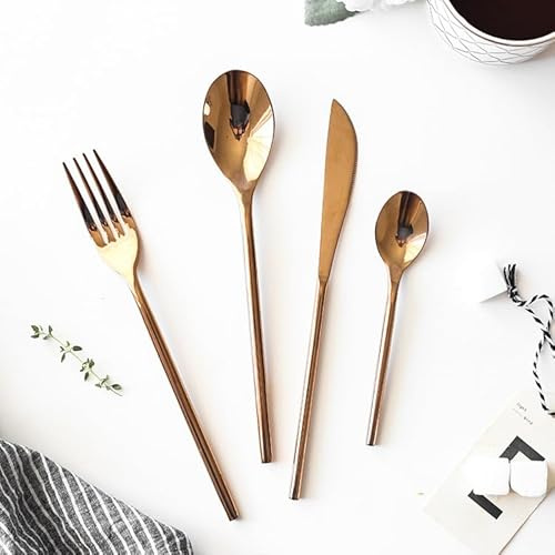Silverware Flatware Cutlery Set, 4/16/24/32/40/48 Pieces Cylindrical Handle Rose Gold Table Knives, Forks, Spoons and Tea Spoons Hotel Restaurant Set,Rose Gold-40 Pieces (Rose Gold 48 Pieces for 12)