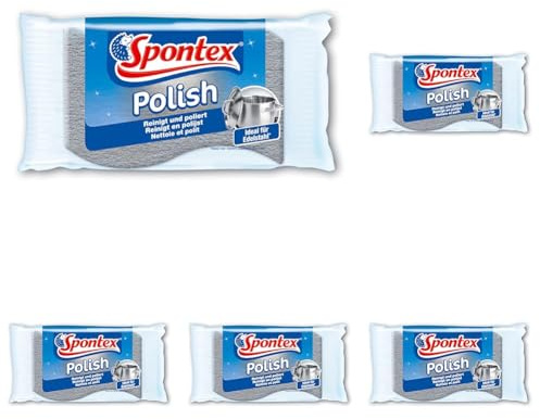 Spontex Polish Edelstahl-Putz - Scheuerschwamm ideal für Edelstahltöpfe (Packung mit 5)
