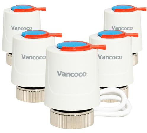 VANCOCO 5Pcs Underfloor Heating Actuator 230V M30x1.5 NC (Normally Closed) | IP54 Thermal Actuator for Underfloor Heating & Manifolds - 5-Minute Installation