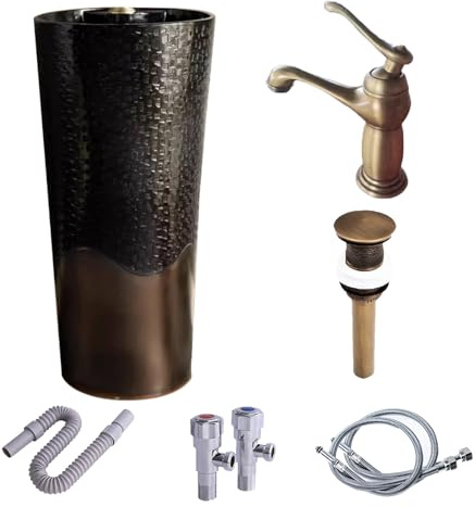 Lavandino Con Piedistallo Alto 32, Lavabo A Colonna Con Valvola Di Scarico Per Cucina, Ampiamente Utilizzato(Set 1)