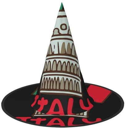 DUWAA Italy Flag Tower Art Print Witch Hat Witches Hats Halloween Women Adult Wizard Men Costume Cosplay Party Accessory-1pcs