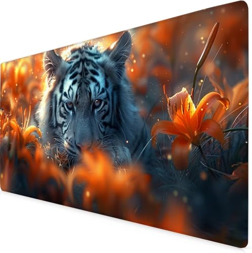 Tiger Gaming Mouse Pad Black Large Mouse Mat Comfortable Mousepad with Smooth Cloth Surface, Textured Wear Resistant, Improved Precision and Speed, Mousemat 1200x600x3mm Office Product for Men K7-876