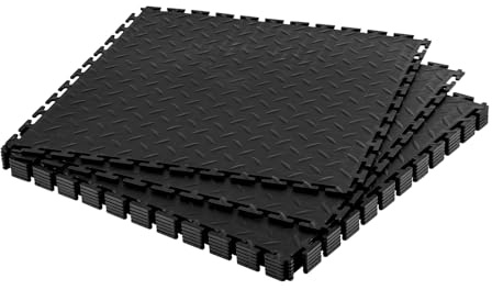 VEVOR Suelo de PVC Antideslizante para Garaje, Paquete de 8 Unidades de 513 x 513 x 5 mm, Instalación por Clic, con Patrón de Diamante para Taller, Almacén, Cuarto de Herramientas, Color Negro