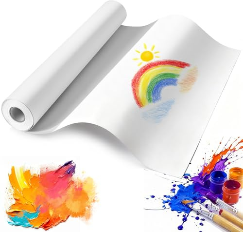 Zippicks Rotolo di carta da disegno, 44cm x 20m Rotolo di Carta Artistica, 70g/m² Rotolo Carta Disegno Bianco, carte bianche per Cavalletto Pittura Artigianato Arte Schizzo
