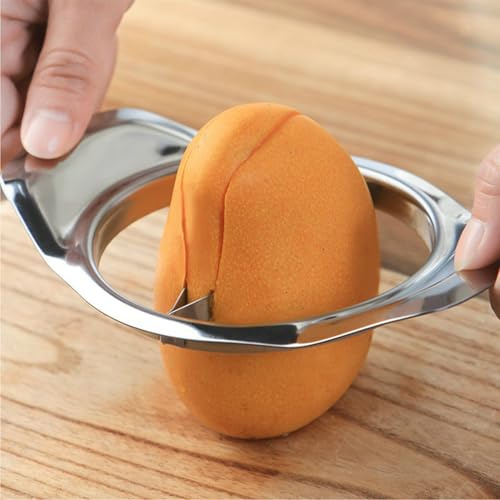 2 Stück Mangoschneider - Aktualisierte Version Edelstahl Mangoteiler Mango Slicer Schält Entkernt, Mango-Depitter-Trennschneider und Teilt Die Mango In Sekunden