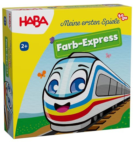 HABA Farb-Express – Erstes Würfelspiel für Kinder ab 2 Jahren – Reisespiel MES to go: Wer baut den längsten Zug? – Kinderspiel zur Farberkennung & Motorik – 2013847001