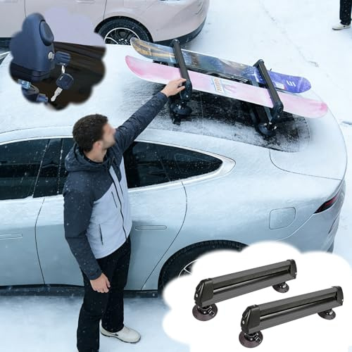 Skiträger Abschließbarer Anhängerkupplungsträger für Snowboards/Ski, Stangenloser Skistockhalter mit Verstellbaren Saugnäpfen, Skiträger für Dachträger(Black)