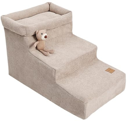 Hundsteg – 60 cm halkfria hundtrappor | fleece polyestermaterial husdjurstrappa – tvättbara rampsteg för små hundar bäddsoffa bilåtkomst stöd till 30 kg inomhusbruk