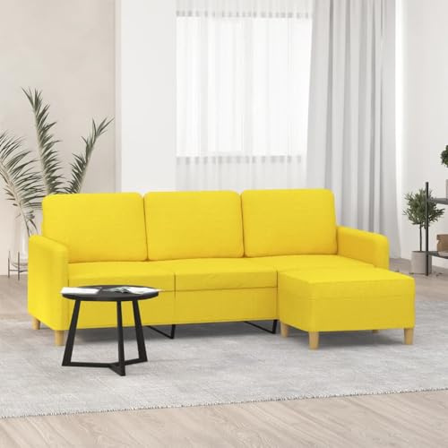 nestroco Hellgelbes 3-Sitzer-Sofa mit Hocker Stoff, Polstergarnitur, Ecksofa, Relaxfunktion, Stauraum, Schlaffunktion, Wohnlandschaft, geeignet für Wohnzimmer, Gästezimmer, Büro, Jugendzimmer