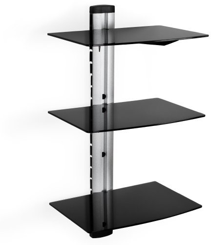 tectake® TV Wandregal, schwebendes Regal, 3X Sicherheitsglas Regalbrett für DVD Player, Receiver, Beamer Halterung, Wandboard 80 x 42 x 34 cm, Wand Regal mit integrierter Kabelführung
