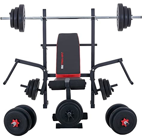 TrainHard hantelbank bone curl butterfly, träningsredskap, testad och certifierad enligt EN 957, med lång och kort hantelstång och 70 kg hantelskivor