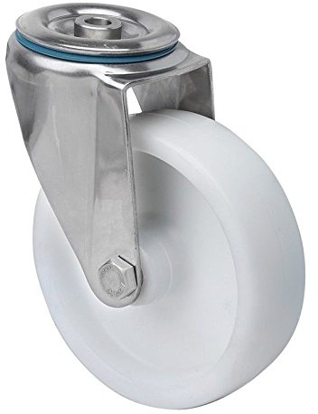Transportgeräterolle Edelstahl 125 mm Rad aus Polyamid Rückenloch Lenkrolle V2A INOX Edelstahlrolle Polyamidrad