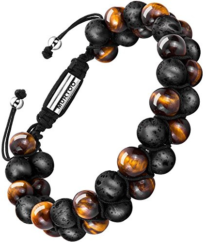 murtoo Armband für Männer und Herren - Perlenarmband mit Großen Steinen(tigerauge,lava,8mm)