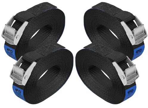 Cinghia di fissaggio Cinghie di tensione con fibbia cinghie legabagagli sicura del - Nero - carico resistenza fino a 250 kg DIN EN 12195-2, 4 pezzi 2.5 cm x 6 m