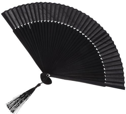 VOSAREA Handfächer Schwarz Seide Japanischer Faltfächer Chinesischer Bambus Fächer Handfächer Damen Herren Faltfächer für Hochzeiten Tanz Party