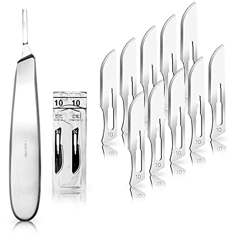May Skalpell-Set 13,5 cm Griff 10 Klingen Figur 10 | Kompaktes Werkzeug mit 13,5 cm Edelstahl-Griff (Nr. 3). Beinhaltet 10 sterile Karbonstahlklingen für feinen Modellbau.