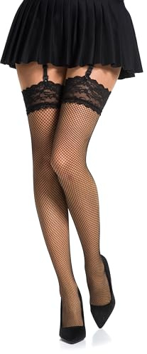 Romartex Fishnet Suspender Stockings With Lace, L, black
