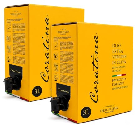 Terre di Lidia - Olio extravergine di oliva - 2 bag in box x 3L (6L) - scatola con rubinetto laterale - Filiera corta, Campagna 2024/25 - Varietà Coratina, Gusto intenso - Produzione 100% italiana