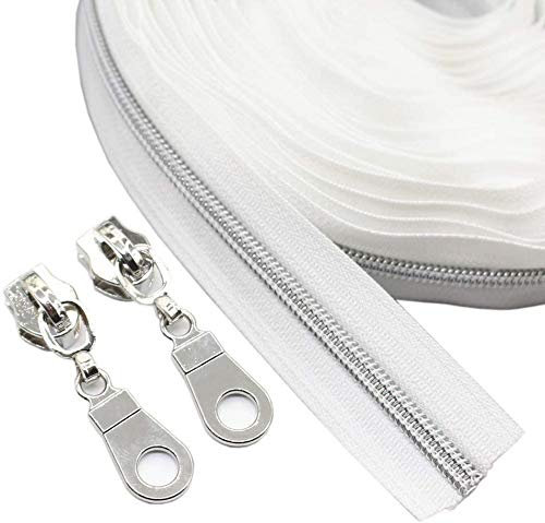 Endlos Reißverschluss Kunststoff Spiral 5-6mm (weiß/Spiral-Silber, 1 Meter + 2 Zipper)