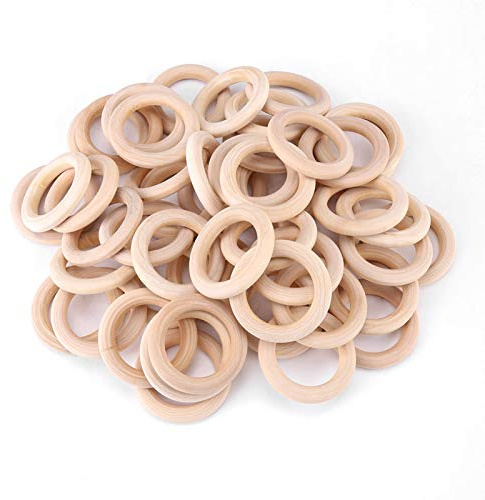 50 Stück Holzringe 50mm, Makramee-Holzringe, 50 mm/2,0 Zoll große unvollendete Massivholzkreise für DIY Handwerk Anhängerverbinder Schmuckherstellung
