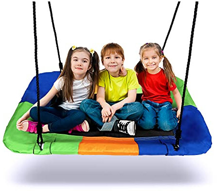 Dripex Balançoire Nid d'Oiseau Extérieur pour Enfant, Balançoire Rectangulaire 115 x 75 CM, Charge Max 150KG, Coloré avec Deux Sangles à Suspendre Grand Espace