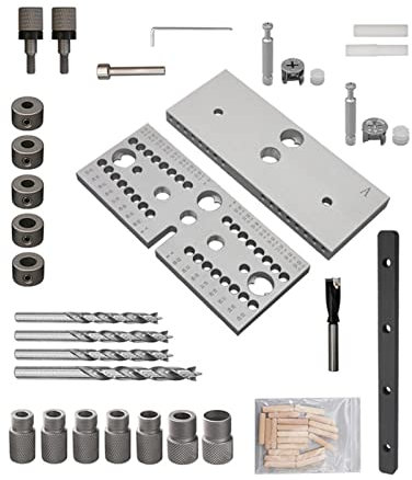 Drill Press 3 in 1 Dowelling Jig Woodworking Drill Locator Adjustable Drilling Guide Punching Locator Jig Carpenter Tools for Fast and Accurate Installation of Door and Dra