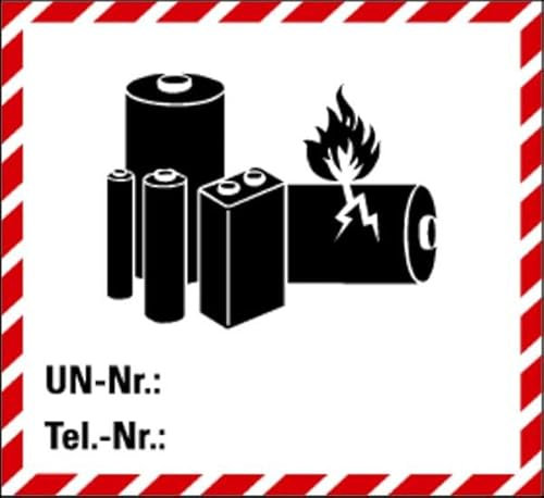 Schilder Klar 69/61 Kennzeichnung für Lithium-Batterien zur Selbstbeschriftung, Folie Selbstklebend, Maße 110mm x 120mm