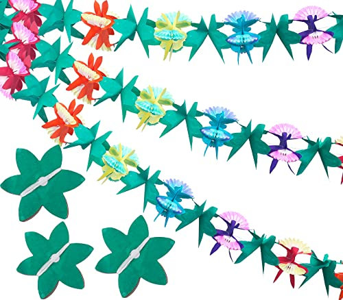 G2PLUS 3PCS Decoración Tropical Hawaiana Guirnalda de Fiesta Hawaii Decoración Flores 9M Banner de Papel de Decoración de Panal Tropical Flor Decoraciones de Party