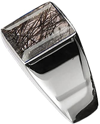 Solid 925 Sterling Silver Ring for Men, Genuine Black Rutilated Quartz 12MM Gemstone Signet Ring, Unique Handcrafted Jewelry