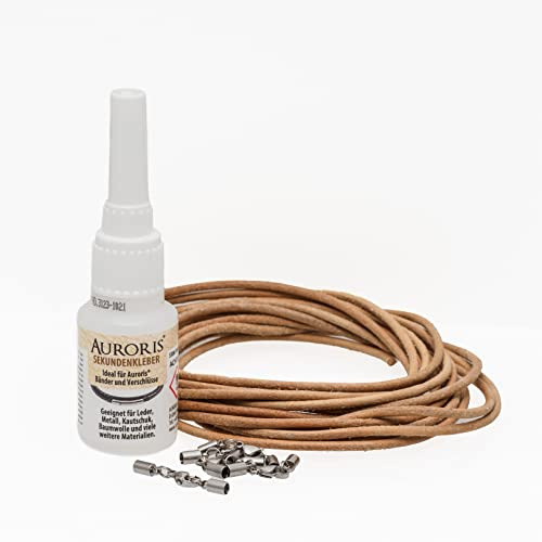 Auroris DIY-Set aus 5 Meter Lederband, Verschlüssen und Kleber für Ketten/Armbänder, Variante: 3 mm/natur