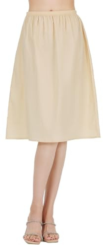 BEAUTELICATE Enaguas para Vestidos Faldas Mujer Combinación 100% Algodón Cortas Línea A Elástica Cintura （Desnuda-60cm Longitud,XL）