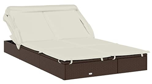 vidaXL Solsäng med hopfällbart tak brun 213x118x97cm konstrotting, dagbädd, loungesäng, utomhussäng, schäslong, vilstol, trädgårdssäng