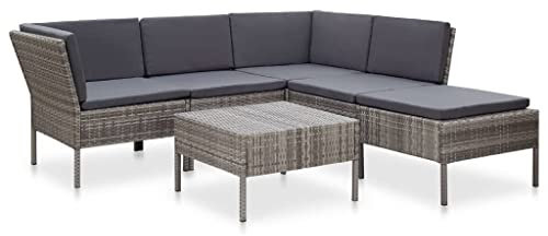 AUVYI 6-TLG. Garten-Sofagarnitur mit Auflagen Poly Rattan Grau 60x60x35cm Eckbankgruppe Balkonstuhl Gartenmöbel Liegestuhl Rückenkissen Sofa Couchbar Esszimmergruppe Lounge Sessel Outdoor
