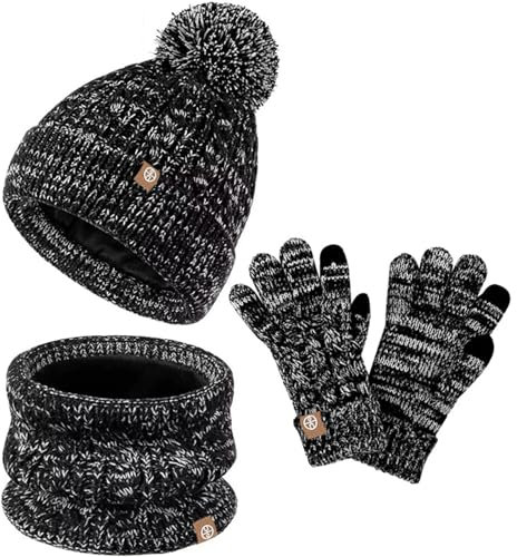 5-12 Jahre Kindermütze + Loop Schal + Handschuhe Set Winter Warme Kindermütze Kapuzenschal Damen Winter Mütze Damen Winter Mit Schal MüTZE Schal Set Damen