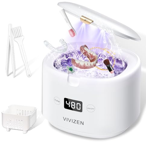 Ultrasonic Retainer Cleaner, Sonic Dental Cleaning Pod, Portable 30W/45kHz Machine for Dentures, Aligners, Braces, Mouth Guards, Jewelry (White)