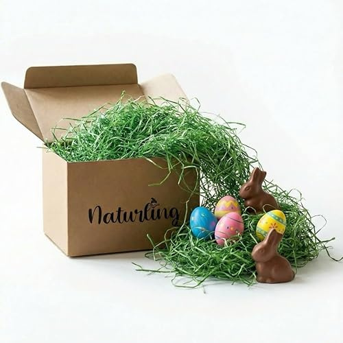 naturling Ostergras Grün 500g - Natur Holzwolle - plastikfreies Füllmaterial für Osternest, Geschenkkörbe oder Oster Dekoration