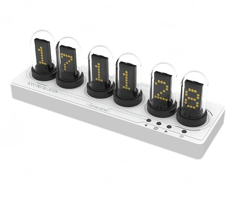 Vastarry Nixie - Orologio a tubo luminoso con schermo a colori IPS, orologio digitale con 6 set di sveglie, 7 modalità, 12 immagini personalizzate, controllo web, nessuna app richiesta (bianco B)