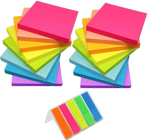 Leoyee16 Stück Farbige Haftnotizen,1600 Blatt Sticky Notes, 76x76mm Aufkleber, Leicht Zu Kleben, Geeignet für Zu Hause, Schule, Laptops, Büro, 8 Farben, 100Blätter/Pad (16 Pads)