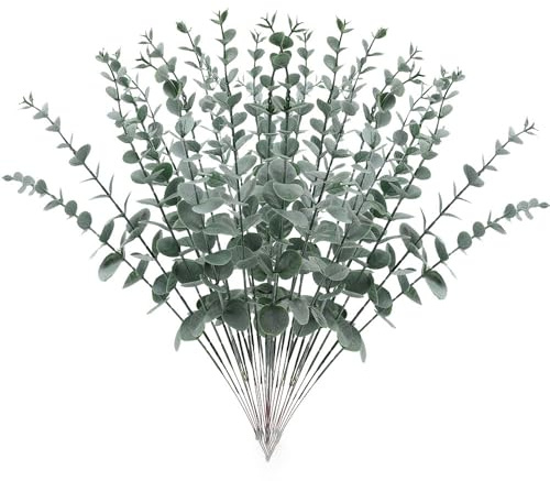 WZHHDM Eukalyptus Künstlich Pflanze, 40 Stück Eucalyptus Künstliche, Zweige Blätter Grün Deko Kunstpflanzen Künstliche Eukalyptus Zweige für Tischdeko Hochzeit Balkon Dusche(Grün)