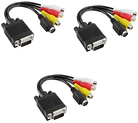 OSALADI 3pcs Vga Svga to S-video Tv Av-out Converter Adapter Cable for Laptop Pc Televison Video Audio Cable Connect Laptop to Tv