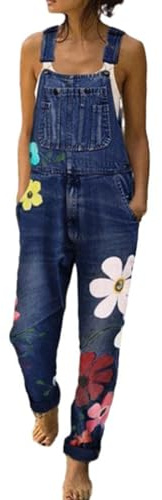 TERAZUNO Salopette Jeans Salopette da Donna Jeans Pantaloni Vintage Allentato Primavera Inverno Autunno Tuta Stampa Denim Salopette Casual Allentata Anni '90 Vintage Comoda Salopette Classica(Blue 2,L