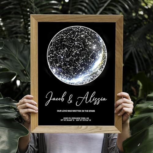 Stampa su tela con mappa stellare, poster personalizzato, mappa stellare con cornici, mappa delle costellazioni, nascite, matrimonio, coppia, anniversario, poster e stampe, regalo personalizzato (A3