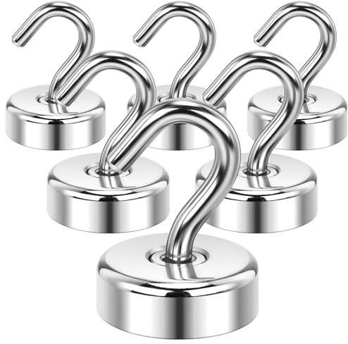 Wukong Gancio magnetico forte 30 kg – 6 pezzi magnete al neodimio con gancio per impianto di officina, tenda posteriore, barbecue, frigoriferi, ganci appendiabiti