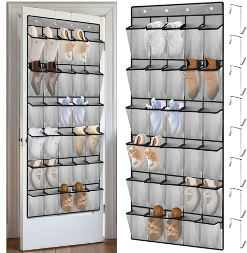VZZNN Schuhregal zum Aufhängen über der Tür, 30 Fächer, atmungsaktives Netzgewebe, zum Aufhängen für Schrank, Grau, 2 Stück
