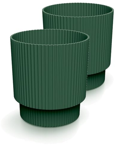 Tymar Blumentopf, Übertopf, 2er-Pack, Runde Form (DBMIN Waldgrün, ø 20 cm)